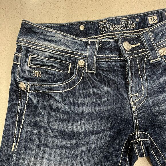 Miss Me Bermuda Jean Shorts Size 26 Embellished Cross Wing Pockets - Picture 11 of 12